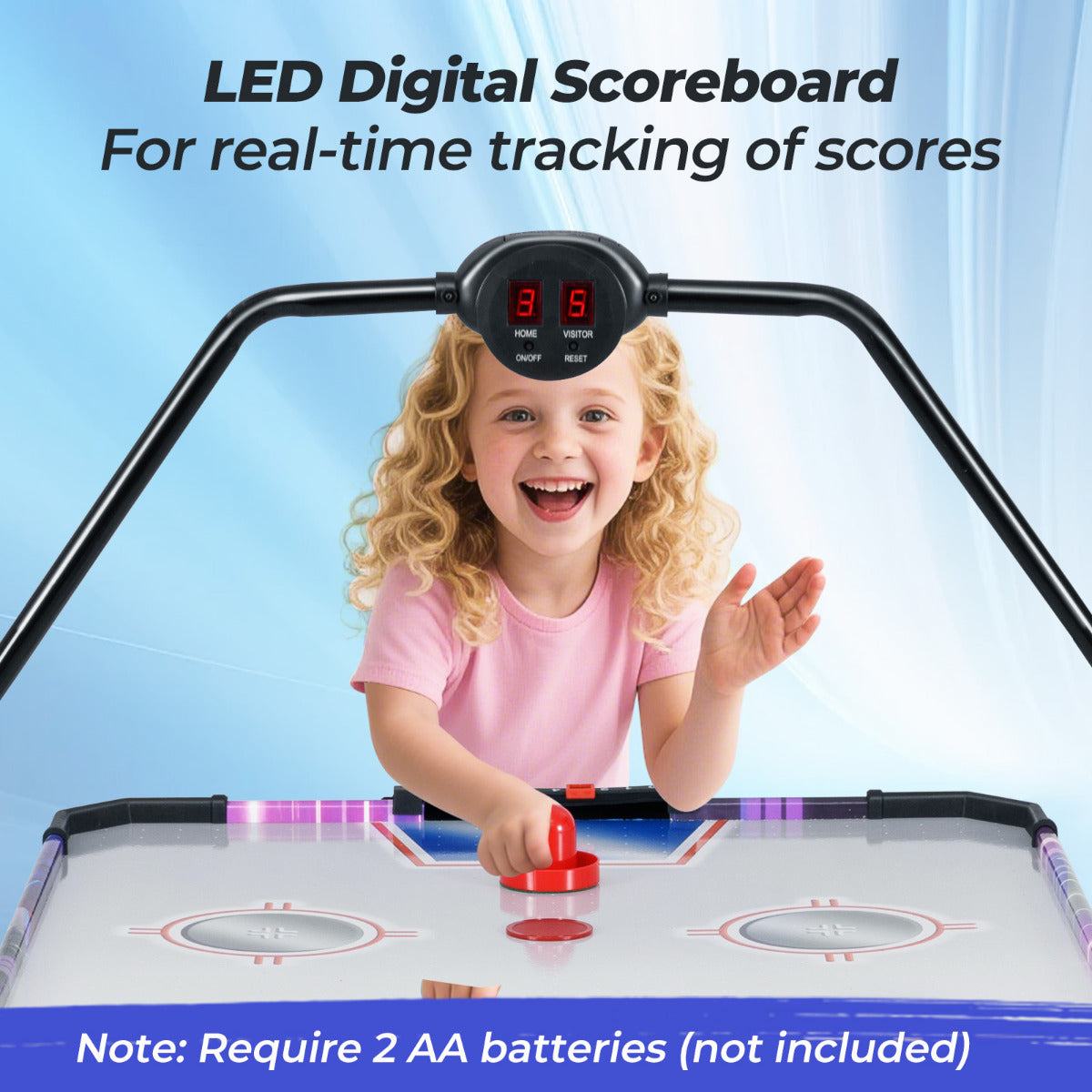 145 CM Air Hockey Table with Powerful 12V Motor and LED Digital Scoreboard-White