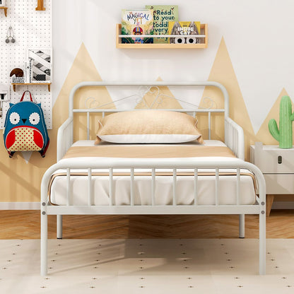 Costway Extendable Metal Daybed with Trundle for Adults-White