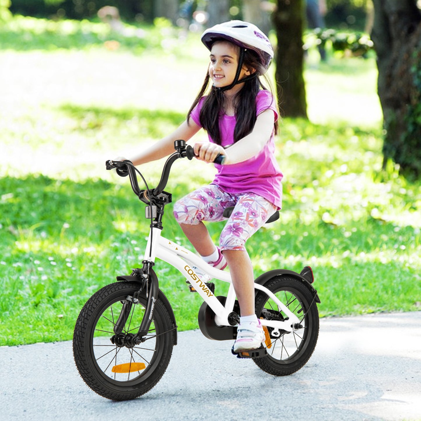 14 Inch Kids Bike Adjustable with Removable Training Wheels for Aged 3-5-White