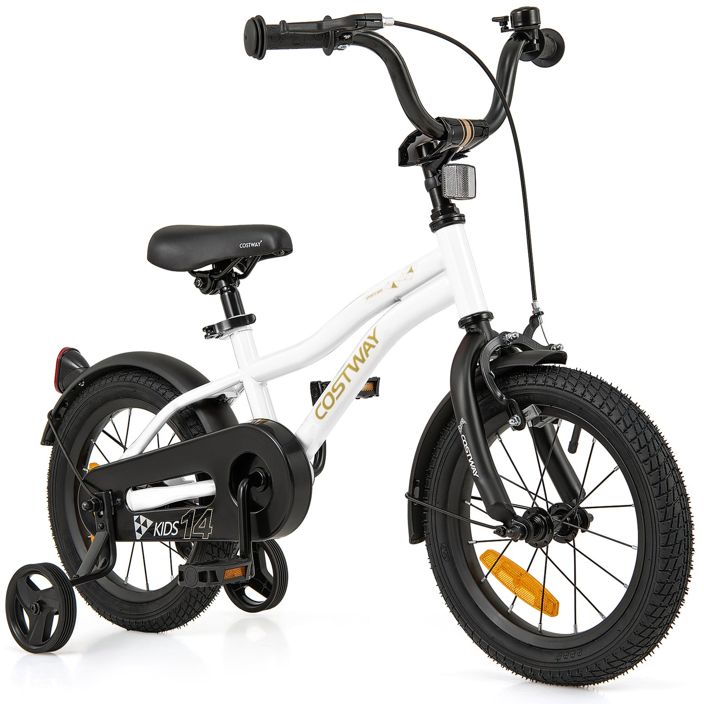 14 Inch Kids Bike Adjustable with Removable Training Wheels for Aged 3-5-White