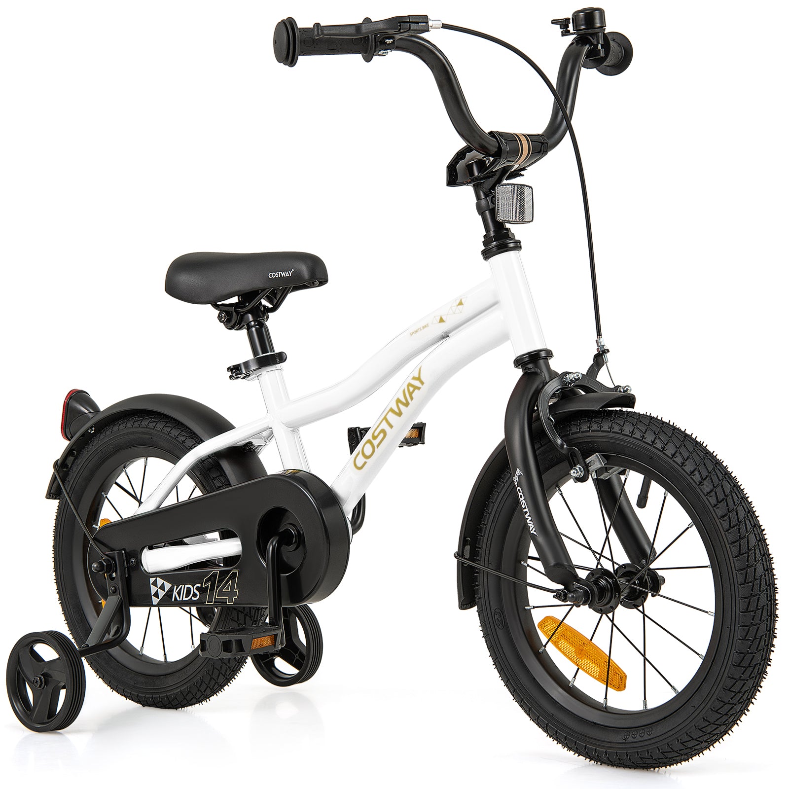 14 Inch Kids Bike Adjustable with Removable Training Wheels for Aged 3-5-White