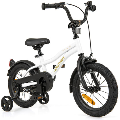 14 Inch Kids Bike Adjustable with Removable Training Wheels for Aged 3-5-White