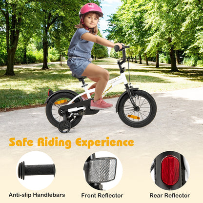 14 Inch Kids Bike Adjustable with Removable Training Wheels for Aged 3-5-White