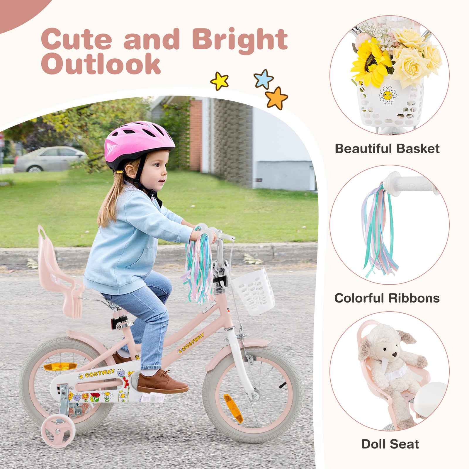 14 Inch Kids Bike for Kids Aged 3-5 Years Old Children Training Bicycle-Pink