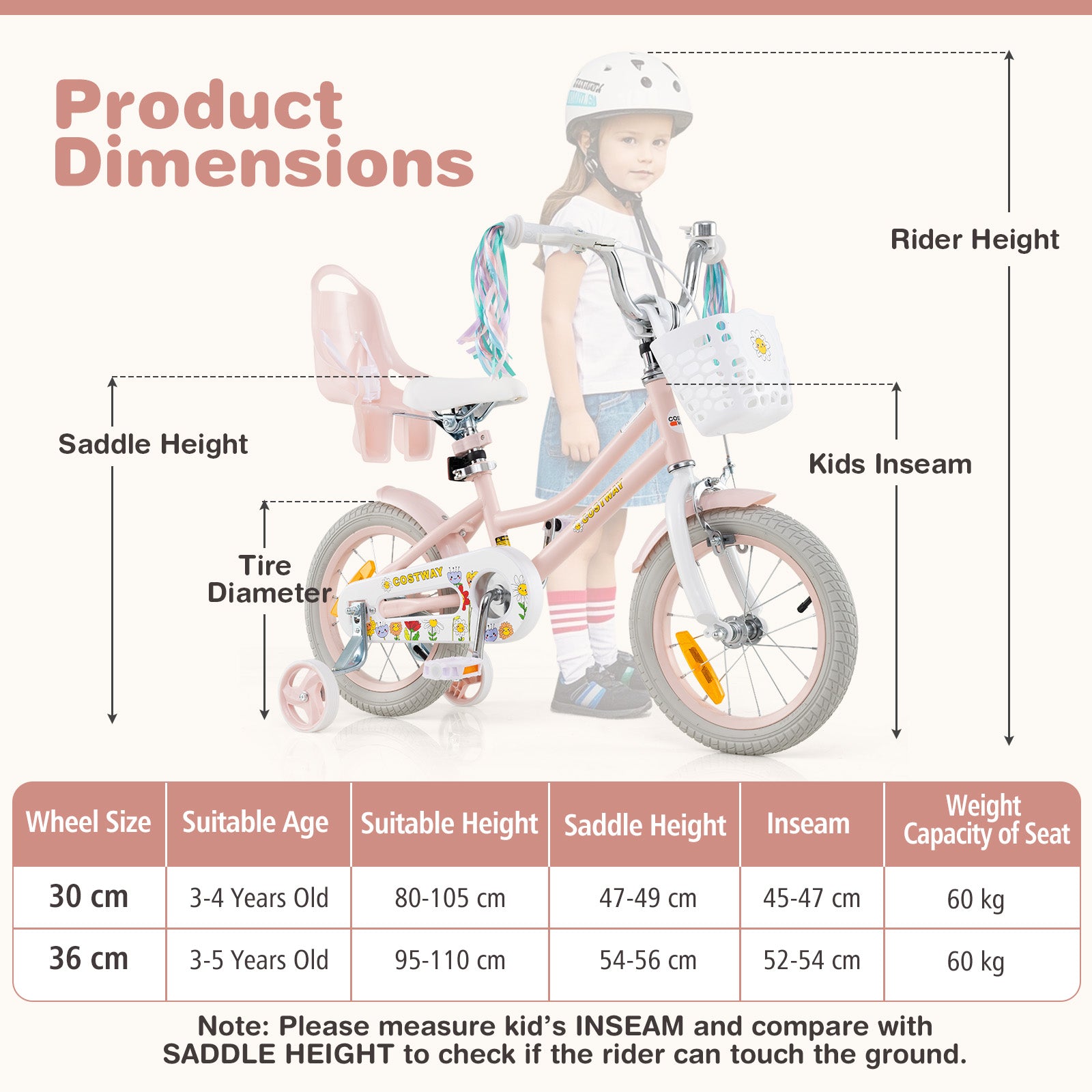 14 Inch Kids Bike for Kids Aged 3-5 Years Old Children Training Bicycle-Pink