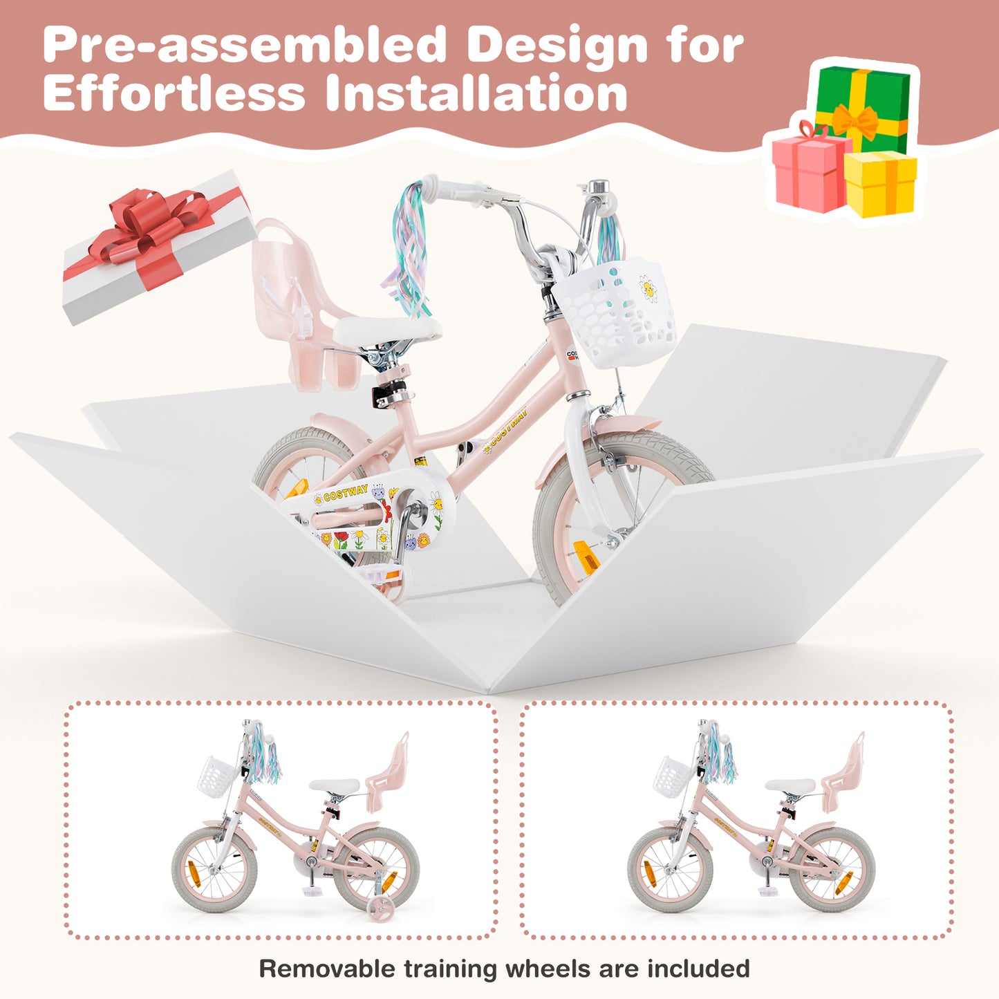 14 Inch Kids Bike for Kids Aged 3-5 Years Old Children Training Bicycle-Pink