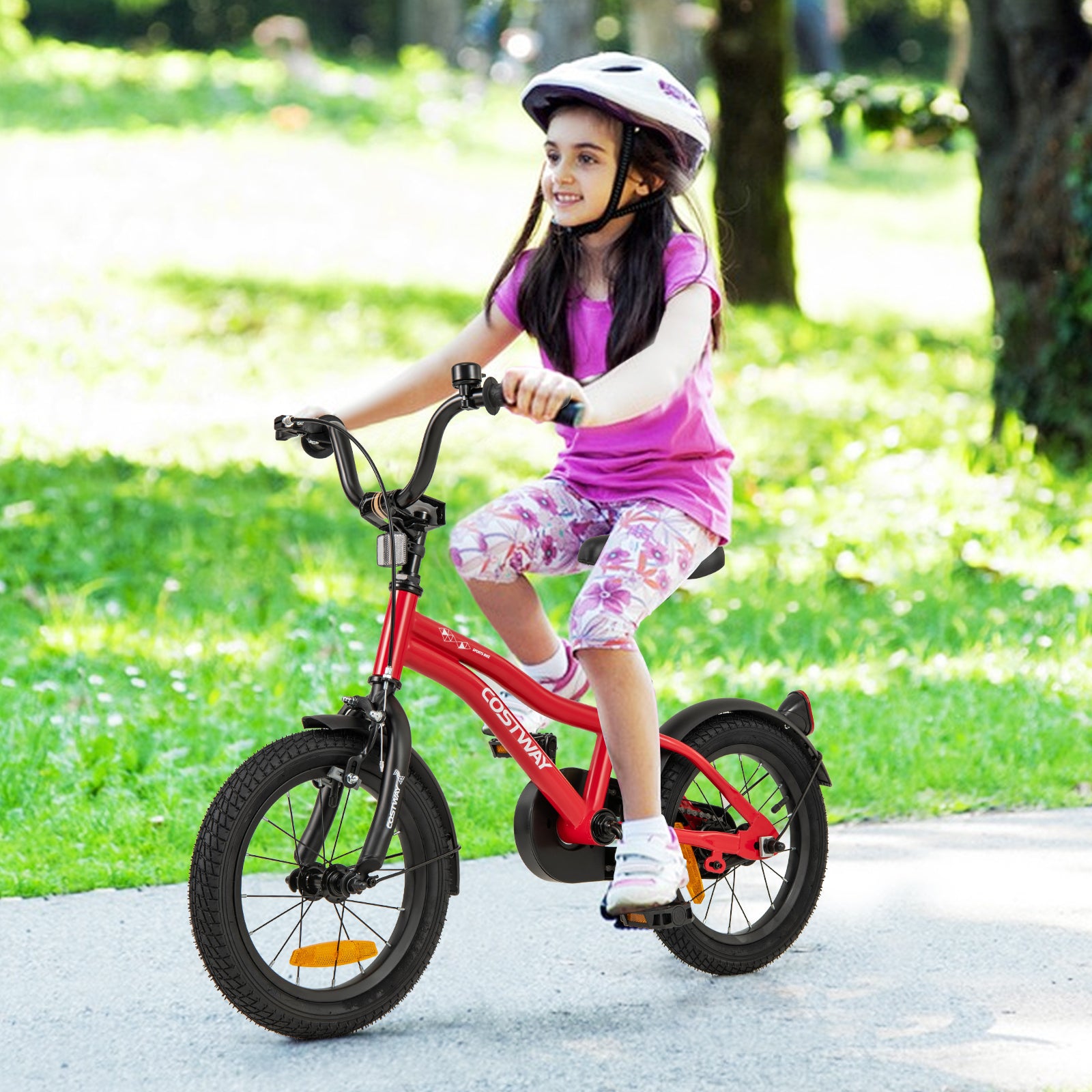14 Inch Kids Bike Adjustable with Removable Training Wheels for Aged 3-5-Red