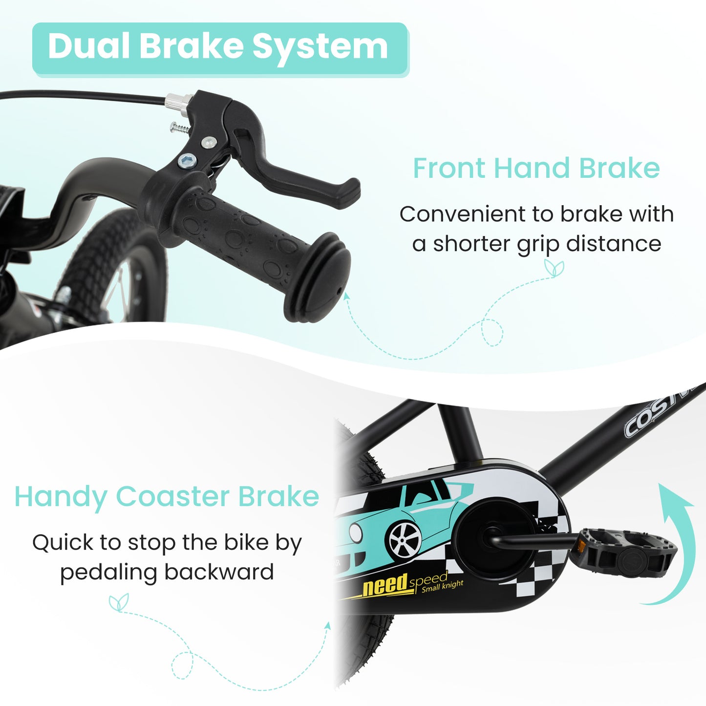 14/16/18 Inch Kids Bike with Removable Training Wheels and Adjustable Seat-Black-14 inches