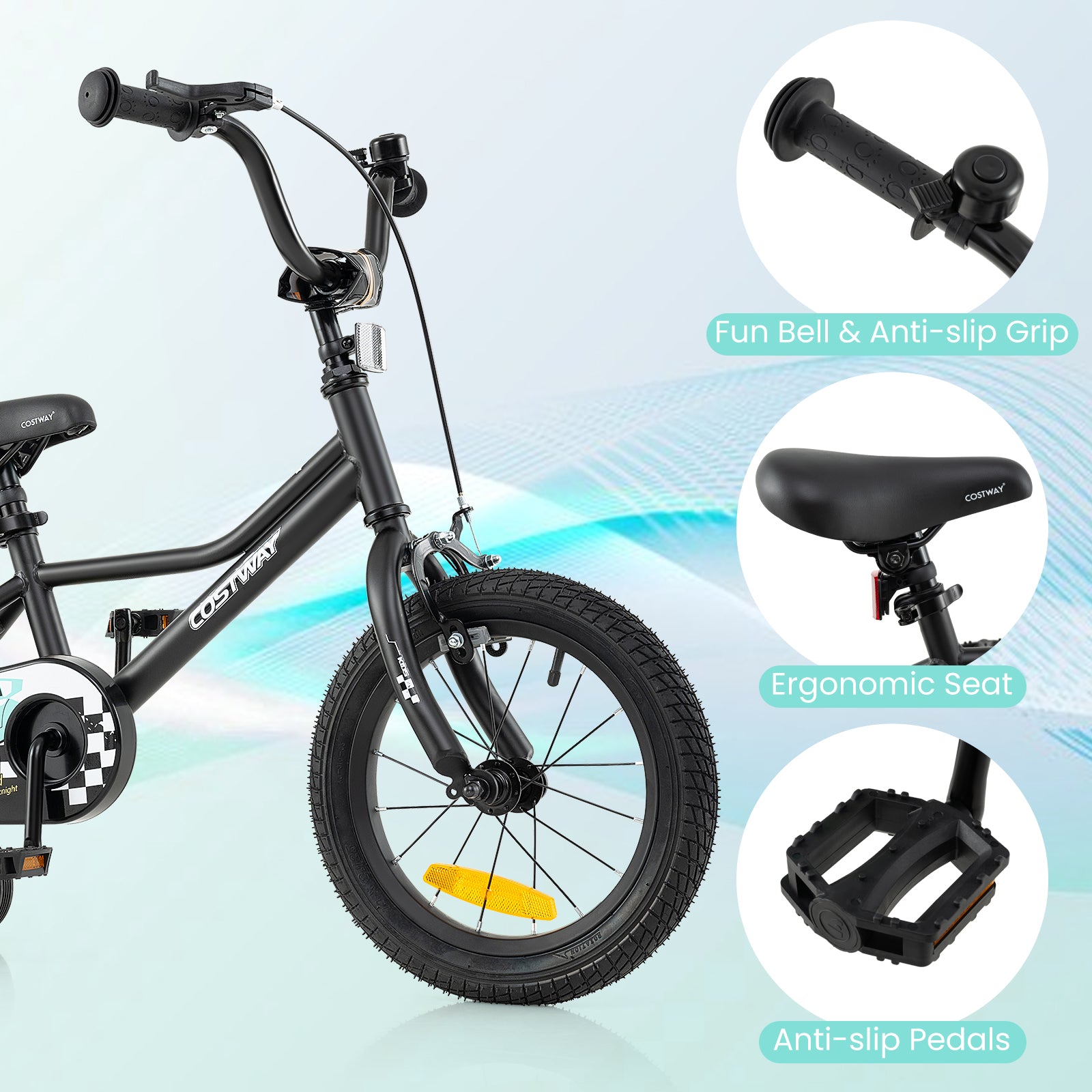 14/16/18 Inch Kids Bike with Removable Training Wheels and Adjustable Seat-Black-14 inches