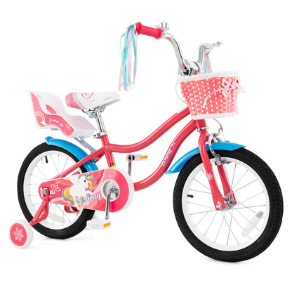 14 Inch Kids Bicycle with Training Wheels and Front Handbrake-Pink-16 inches