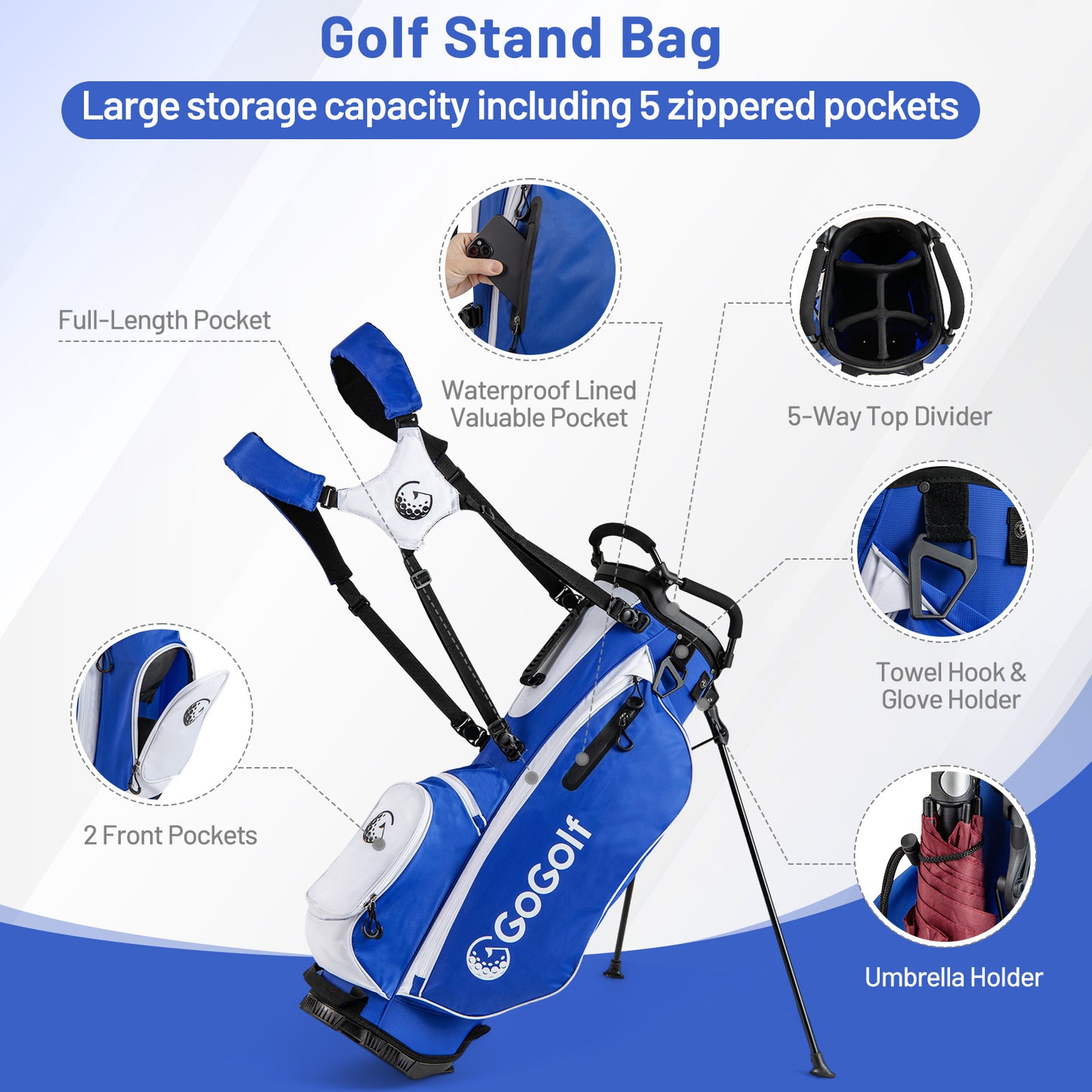 15-Piece Complete Golf Equipment Set for Beginners and Professionals-Blue