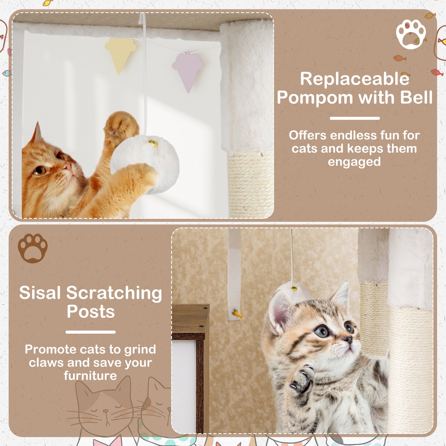 150 cm Cat Tree with Litter Box Enclosure Hidden Washroom-Brown