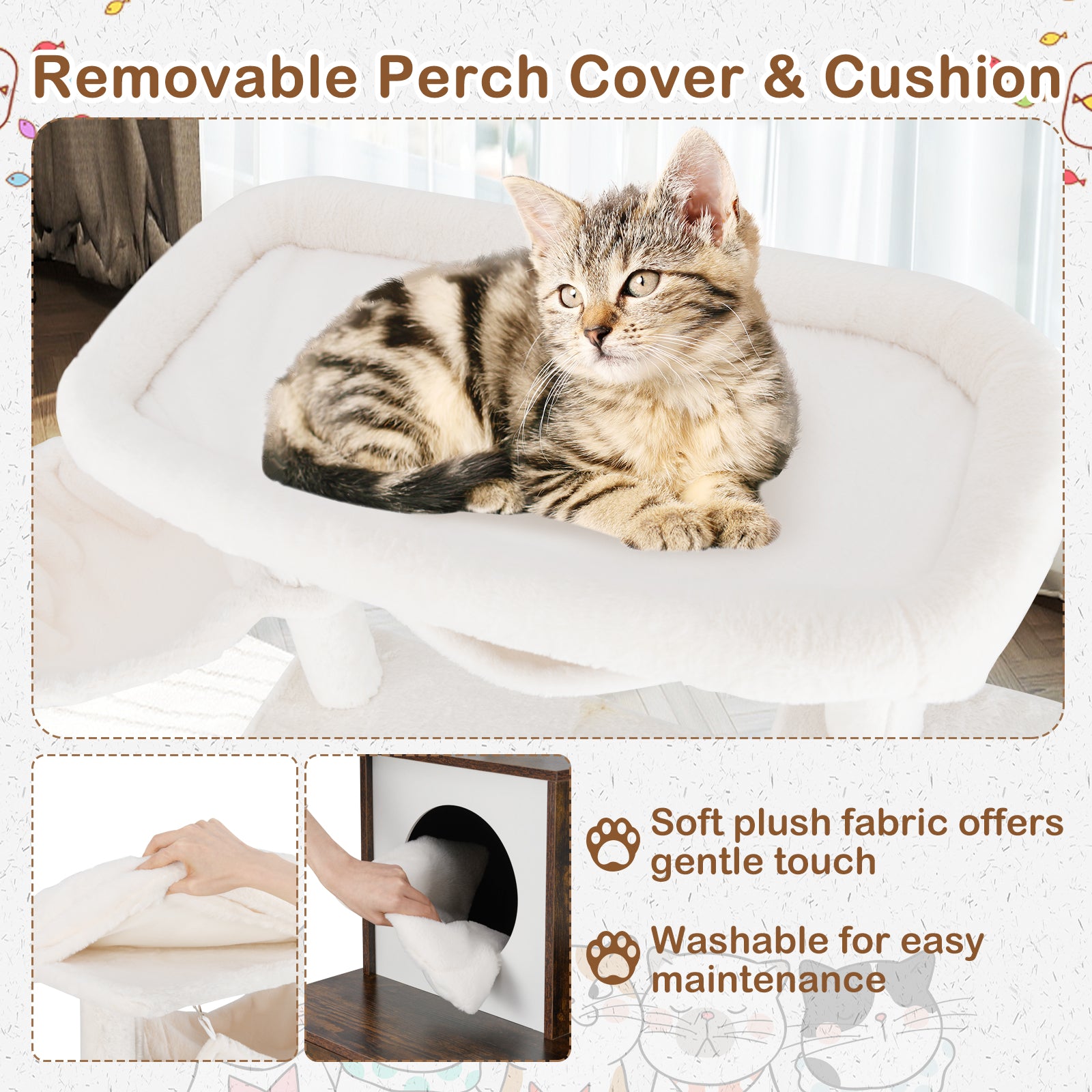 150 cm Cat Tree with Litter Box Enclosure Hidden Washroom-Brown