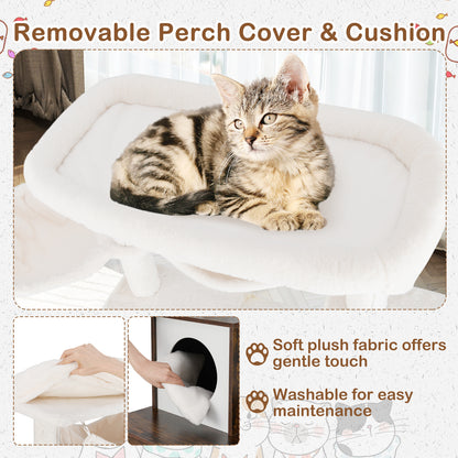 150 cm Cat Tree with Litter Box Enclosure Hidden Washroom-Brown