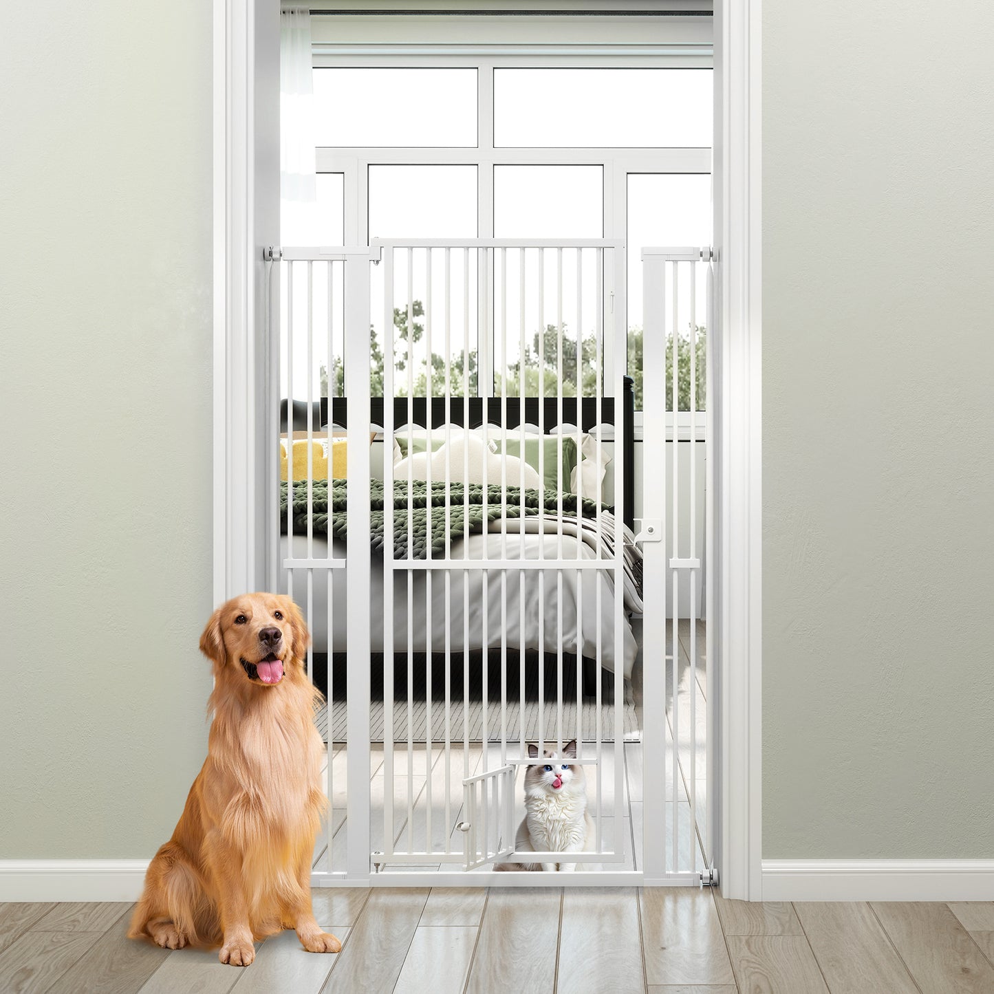 150 cm Extra Tall Pet Gate with 77 cm-104 cm Wide Opening-White