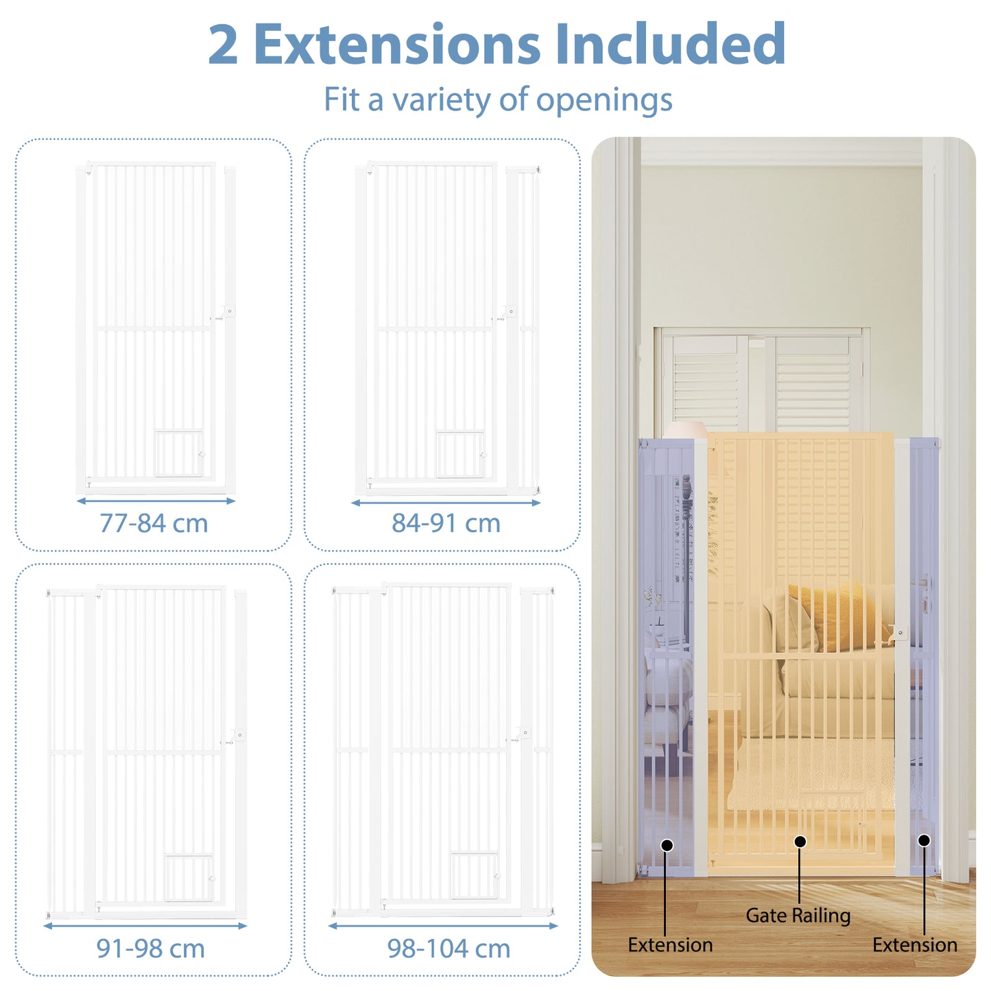 150 cm Extra Tall Pet Gate with 77 cm-104 cm Wide Opening-White