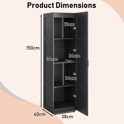 150 cm Tall Storage Cabinet 4-Tier Freestanding Floor Cabinet with Door-Black