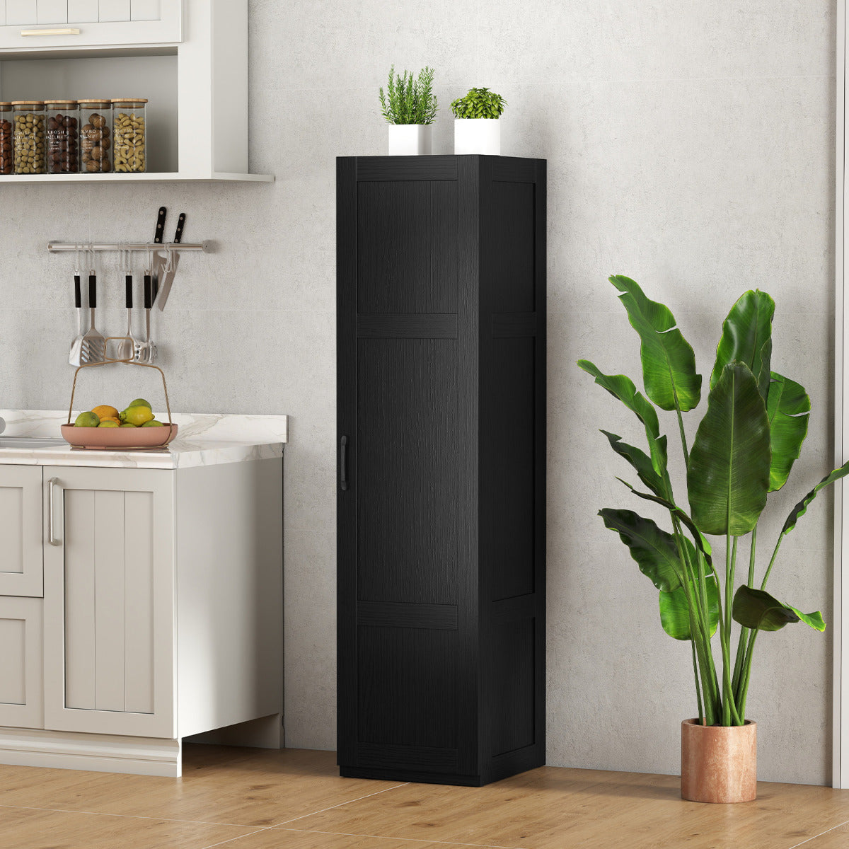 150 cm Tall Storage Cabinet 4-Tier Freestanding Floor Cabinet with Door-Black
