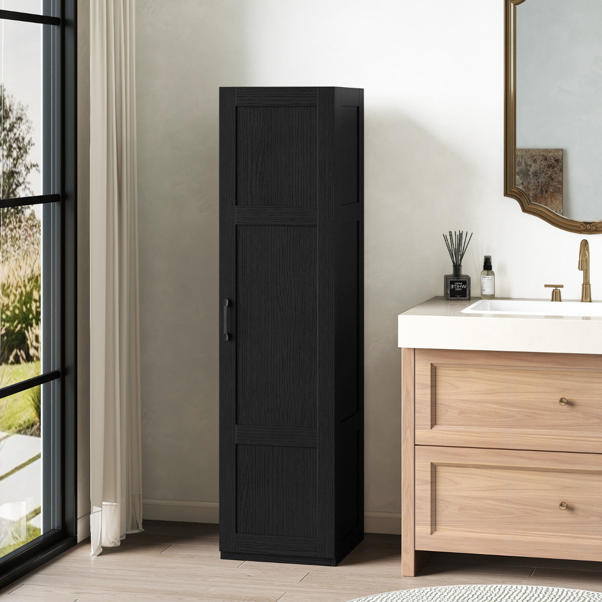 150 cm Tall Storage Cabinet 4-Tier Freestanding Floor Cabinet with Door-Black