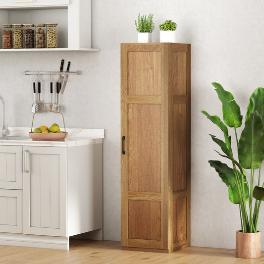 150 cm Tall Storage Cabinet 4-Tier Freestanding Floor Cabinet with Door-Natural
