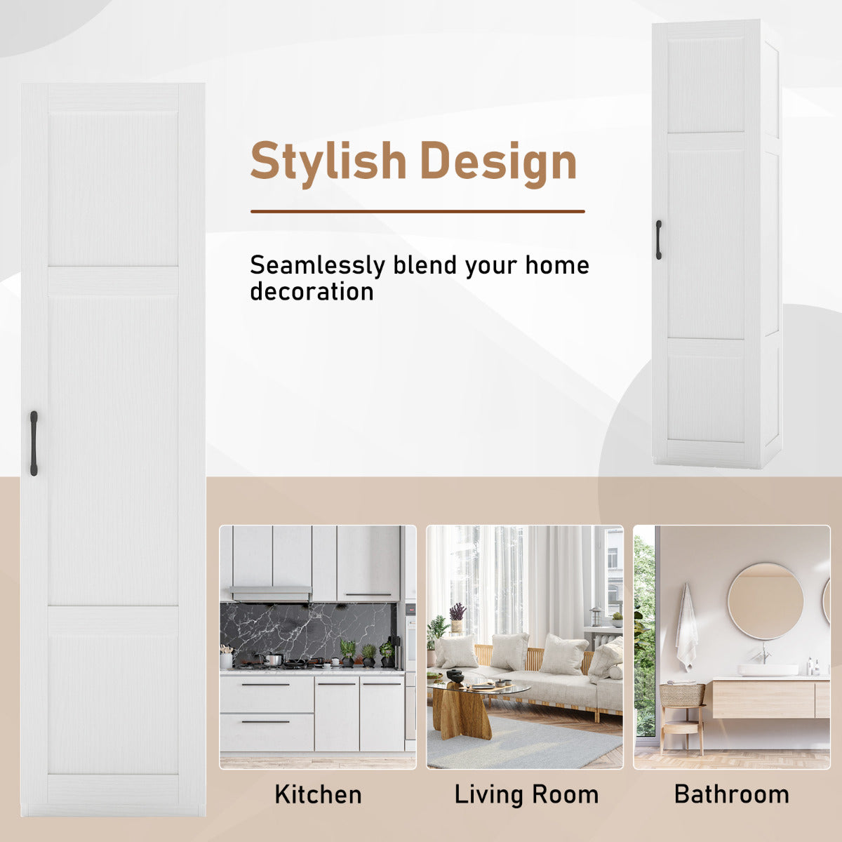 150 cm Tall Storage Cabinet 4-Tier Freestanding Floor Cabinet with Door-White