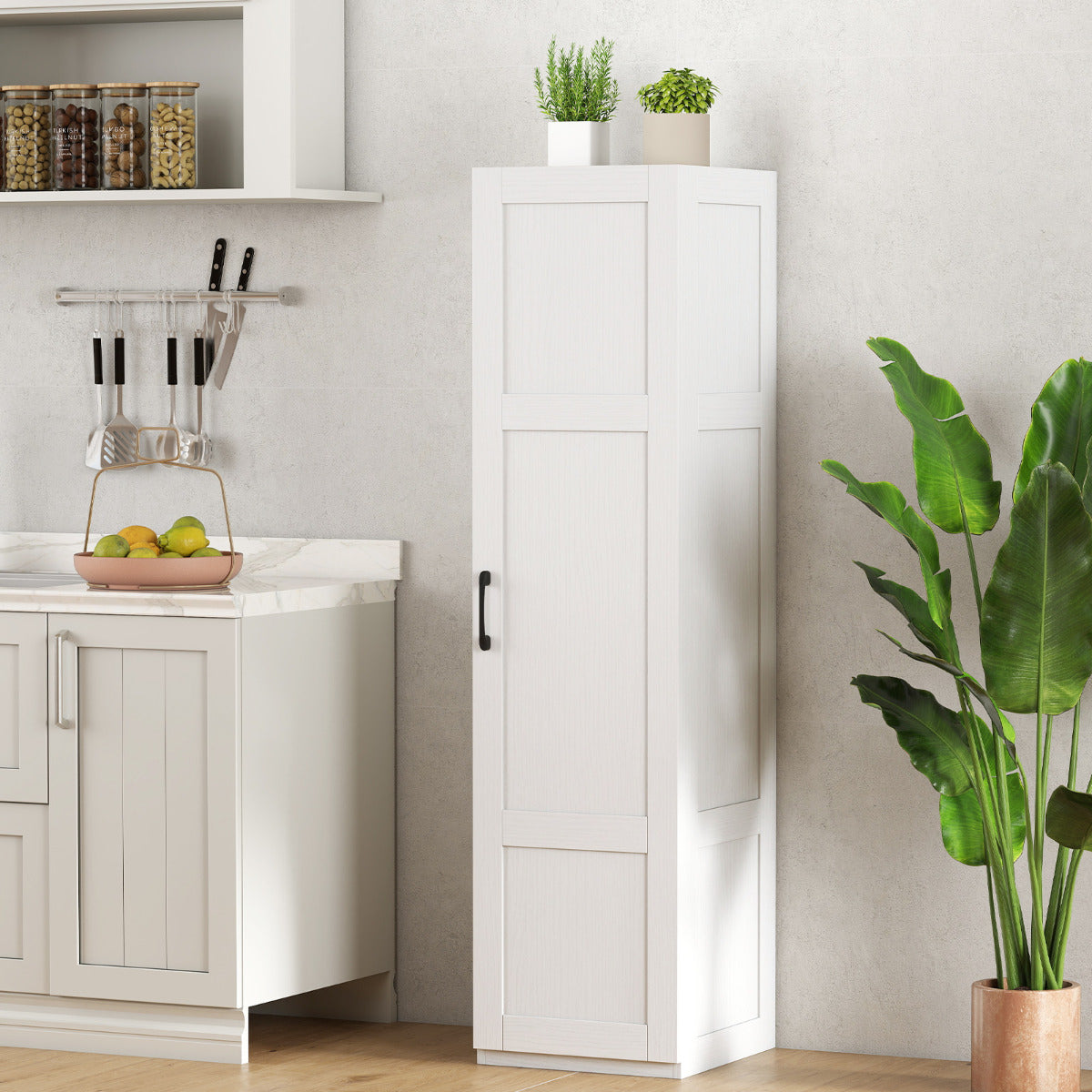 150 cm Tall Storage Cabinet 4-Tier Freestanding Floor Cabinet with Door-White