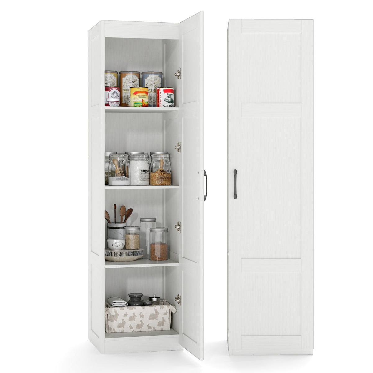 150 cm Tall Storage Cabinet 4-Tier Freestanding Floor Cabinet with Door-White