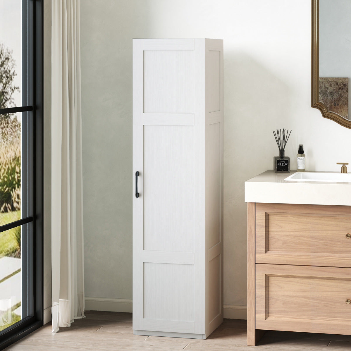 150 cm Tall Storage Cabinet 4-Tier Freestanding Floor Cabinet with Door-White