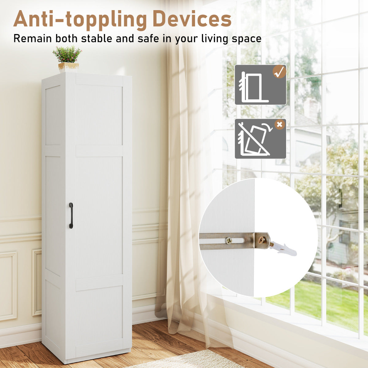 150 cm Tall Storage Cabinet 4-Tier Freestanding Floor Cabinet with Door-White