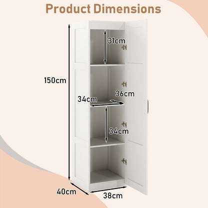 150 cm Tall Storage Cabinet 4-Tier Freestanding Floor Cabinet with Door-White