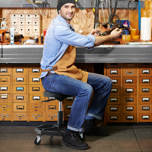 150 KG Capacity Pneumatic Rolling Mechanic Stool with Tool Tray-Black
