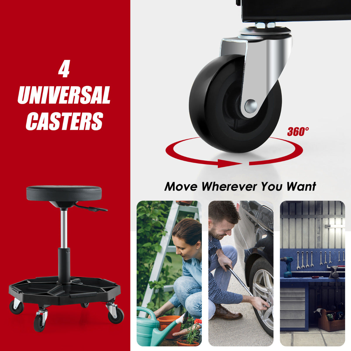 150 KG Capacity Pneumatic Rolling Mechanic Stool with Tool Tray-Black
