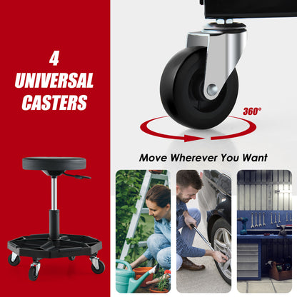 150 KG Capacity Pneumatic Rolling Mechanic Stool with Tool Tray-Black
