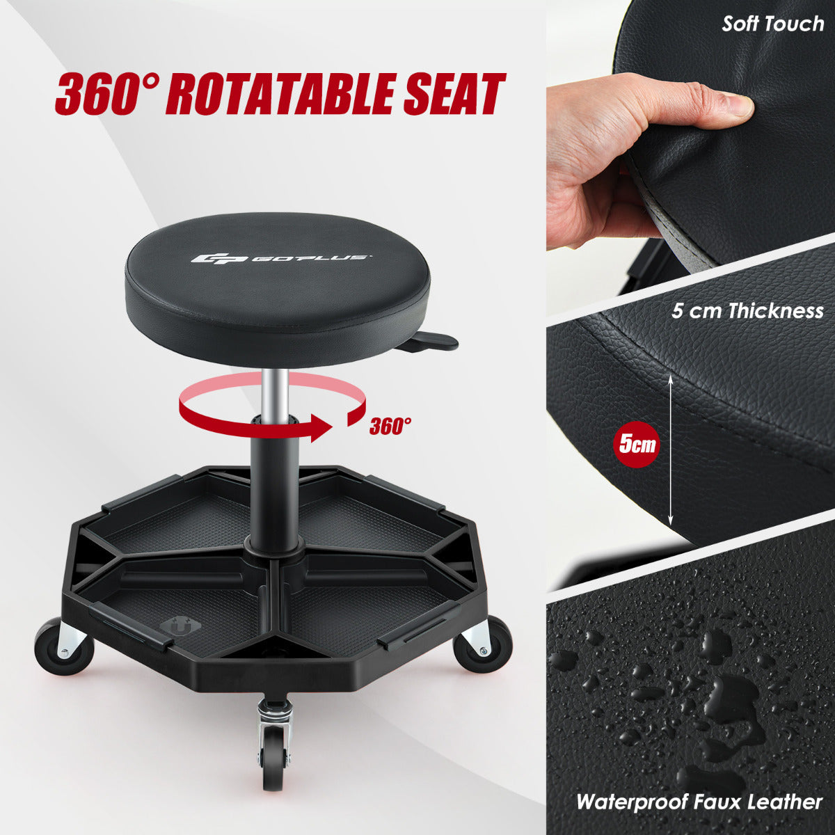 150 KG Capacity Pneumatic Rolling Mechanic Stool with Tool Tray-Black