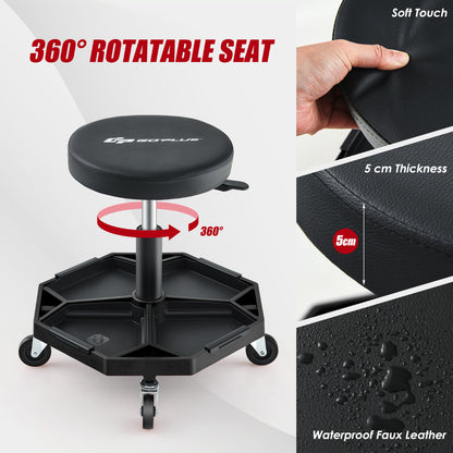 150 KG Capacity Pneumatic Rolling Mechanic Stool with Tool Tray-Black