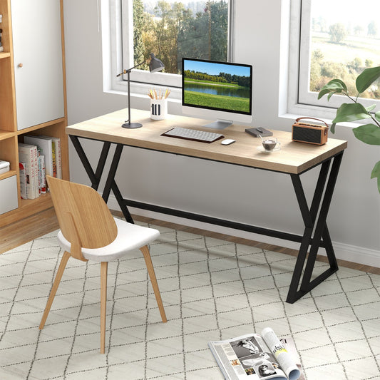 150cm Computer Desk with Heavy-duty Metal Frame and Crossbar-Grey