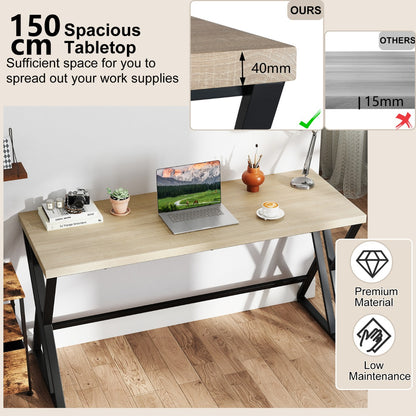 150cm Computer Desk with Heavy-duty Metal Frame and Crossbar-Grey