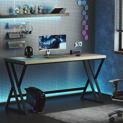 150cm Computer Desk with Heavy-duty Metal Frame and Crossbar-Grey