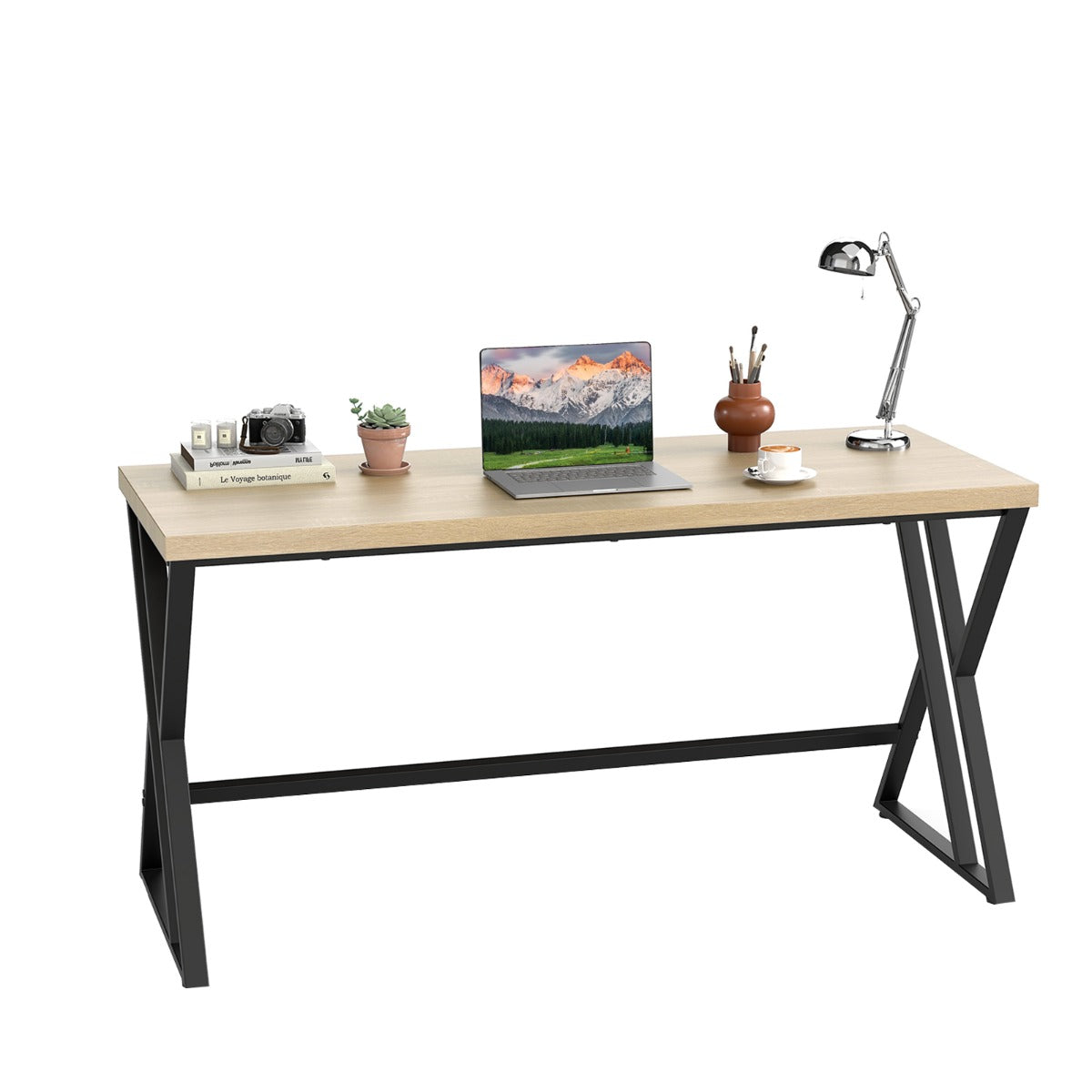 150cm Computer Desk with Heavy-duty Metal Frame and Crossbar-Grey