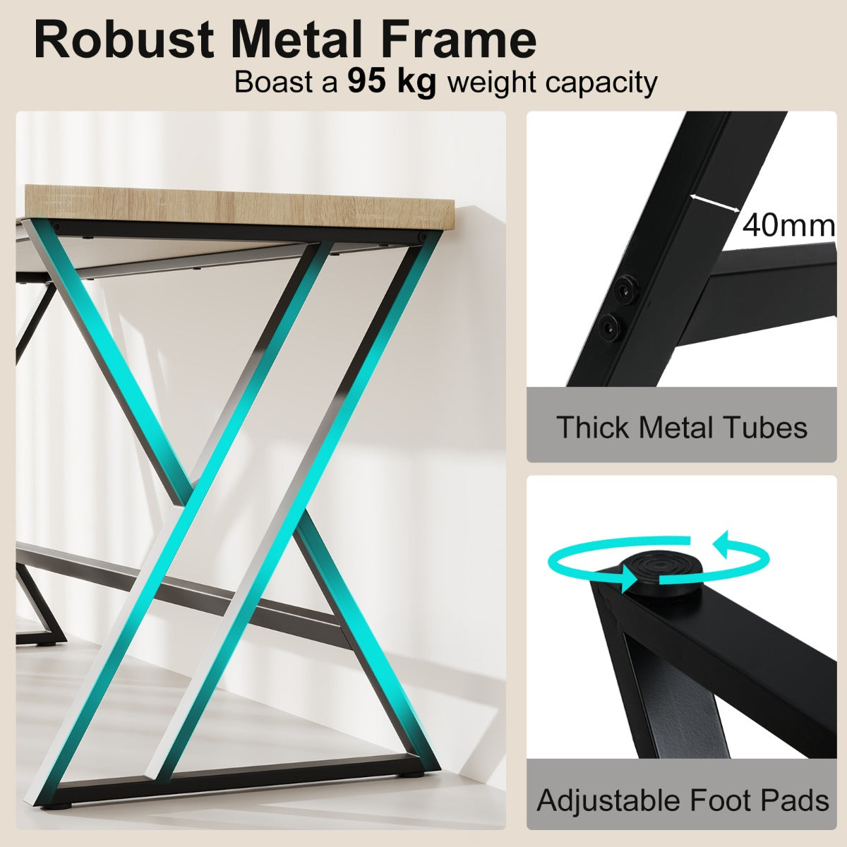 150cm Computer Desk with Heavy-duty Metal Frame and Crossbar-Grey