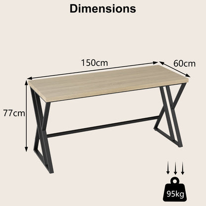 150cm Computer Desk with Heavy-duty Metal Frame and Crossbar-Grey