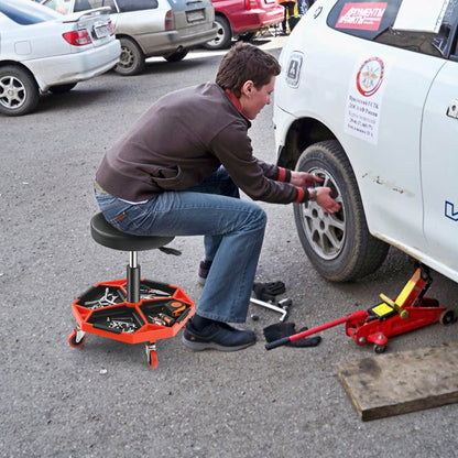 150 KG Capacity Pneumatic Rolling Mechanic Stool with Tool Tray-Red