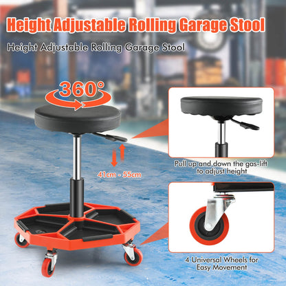 150 KG Capacity Pneumatic Rolling Mechanic Stool with Tool Tray-Red