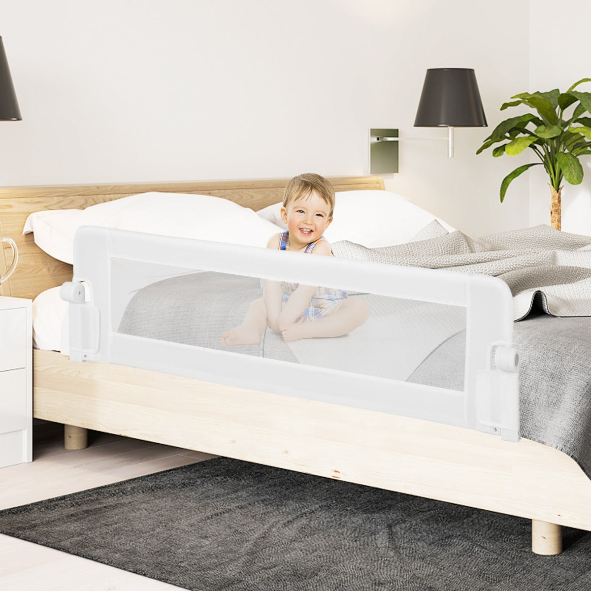 152cm x 42cm Foldable Swing Down Baby Bed Guard Rail-White