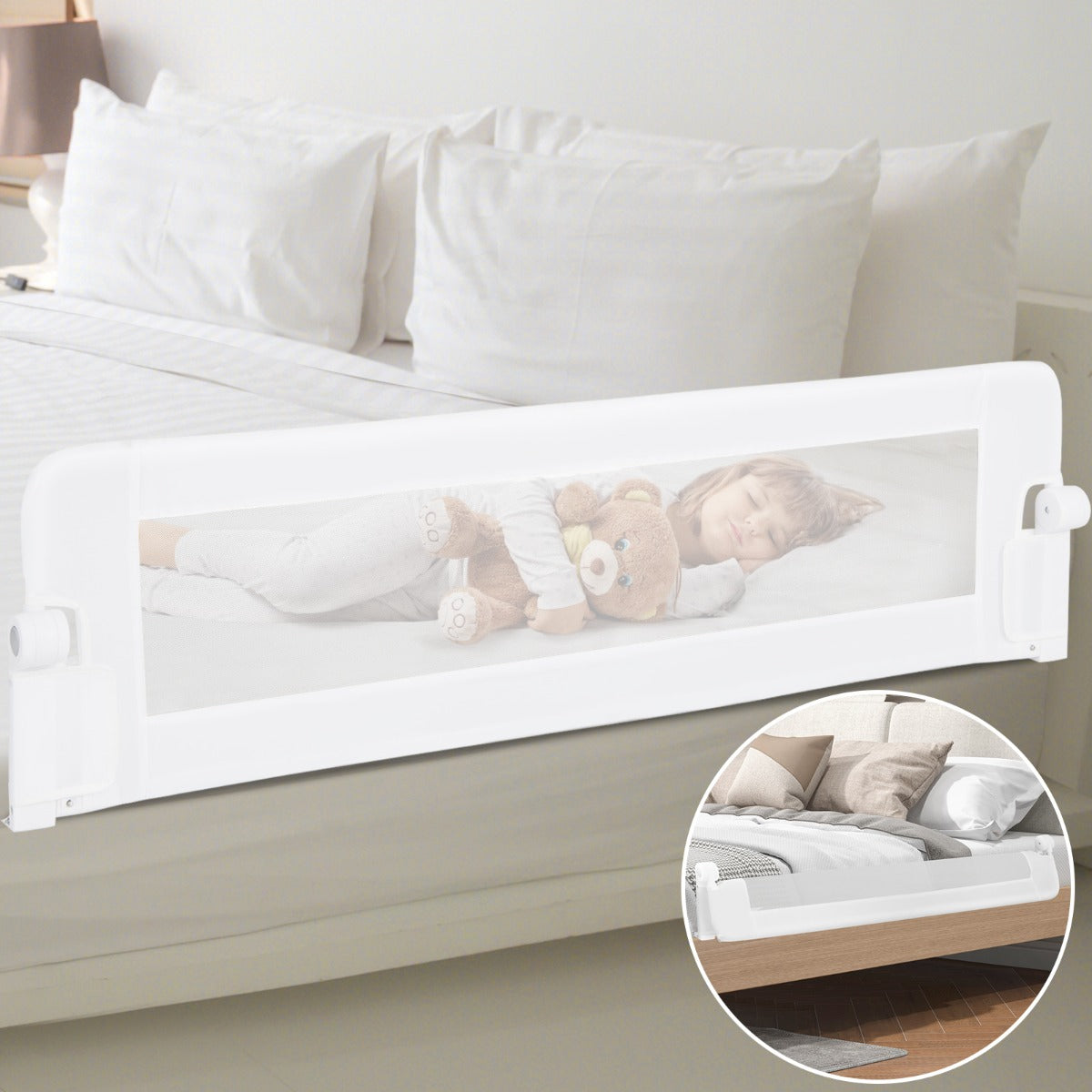 152cm x 42cm Foldable Swing Down Baby Bed Guard Rail-White