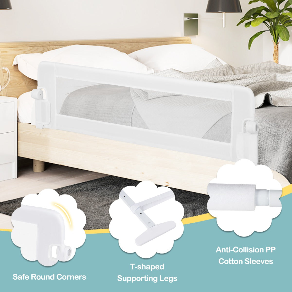152cm x 42cm Foldable Swing Down Baby Bed Guard Rail-White