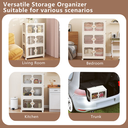 3-Tier Stackable Storage Bins with Lid 159L Closet Storage Organizer-White
