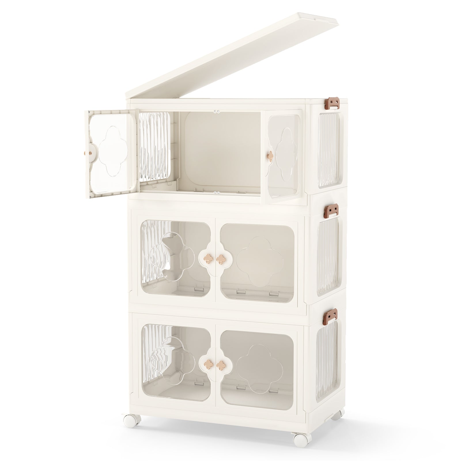 3-Tier Stackable Storage Bins with Lid 159L Closet Storage Organizer-White