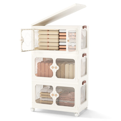 3-Tier Stackable Storage Bins with Lid 159L Closet Storage Organizer-White