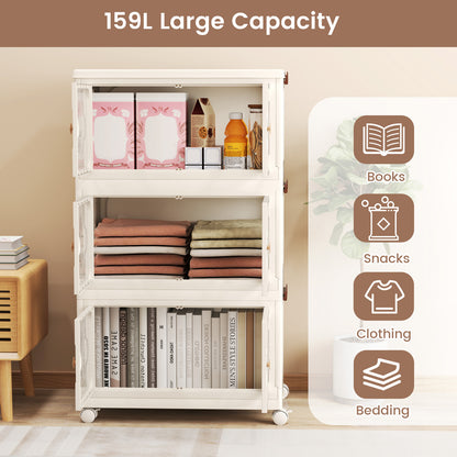 3-Tier Stackable Storage Bins with Lid 159L Closet Storage Organizer-White